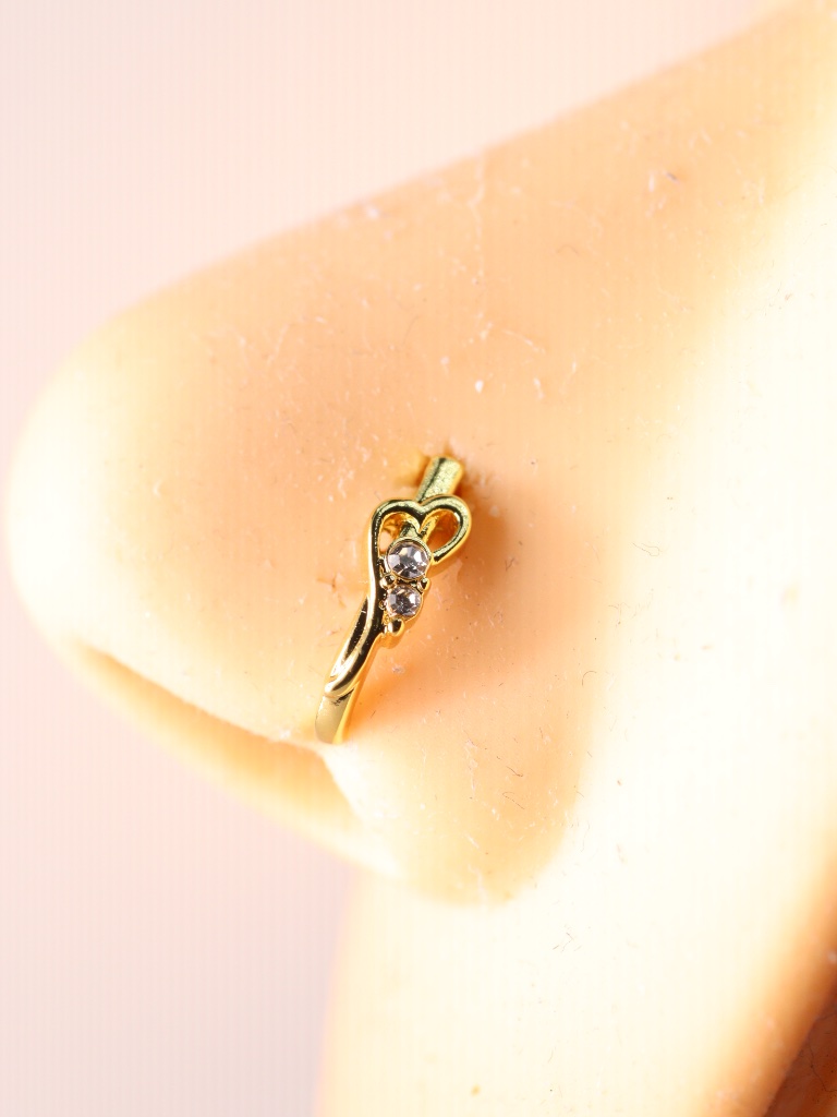 Goldplated Nose Ring With Mini Crystal Gem 20 Gauge New